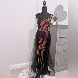 NWOT Off Shoulder Mesh Overlay Sequin Formal Gown
